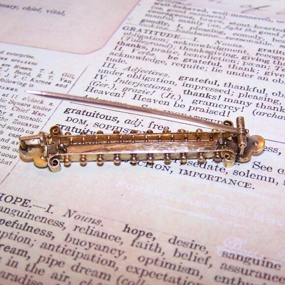 Antique Victorian 14K Gold Persian Turquoise Natural Pearl Etruscan Revival Pin - Picture 8 of 8
